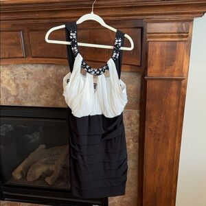 Y2K 90s sexy bejeweled embellished bandage black and white formal mini dress XL